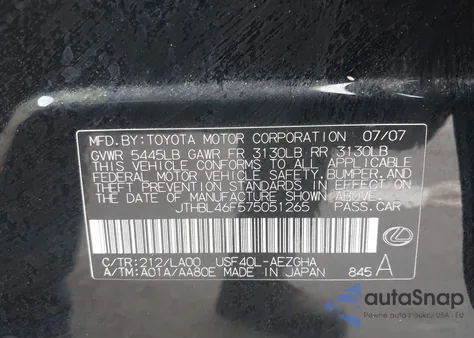 2007 Lexus Ls 460 z USA, uszkodzony, nr VIN JTHBL46F575051265